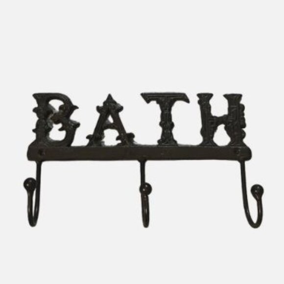 Rustic Bath Sign 3 Hook Metal Farmhouse Hanger Decor - Picture 1 of 3